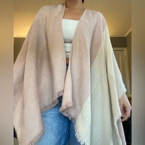 Pink and Cream Shrug/Shawl/Poncho with Frayed Hem Detailing
